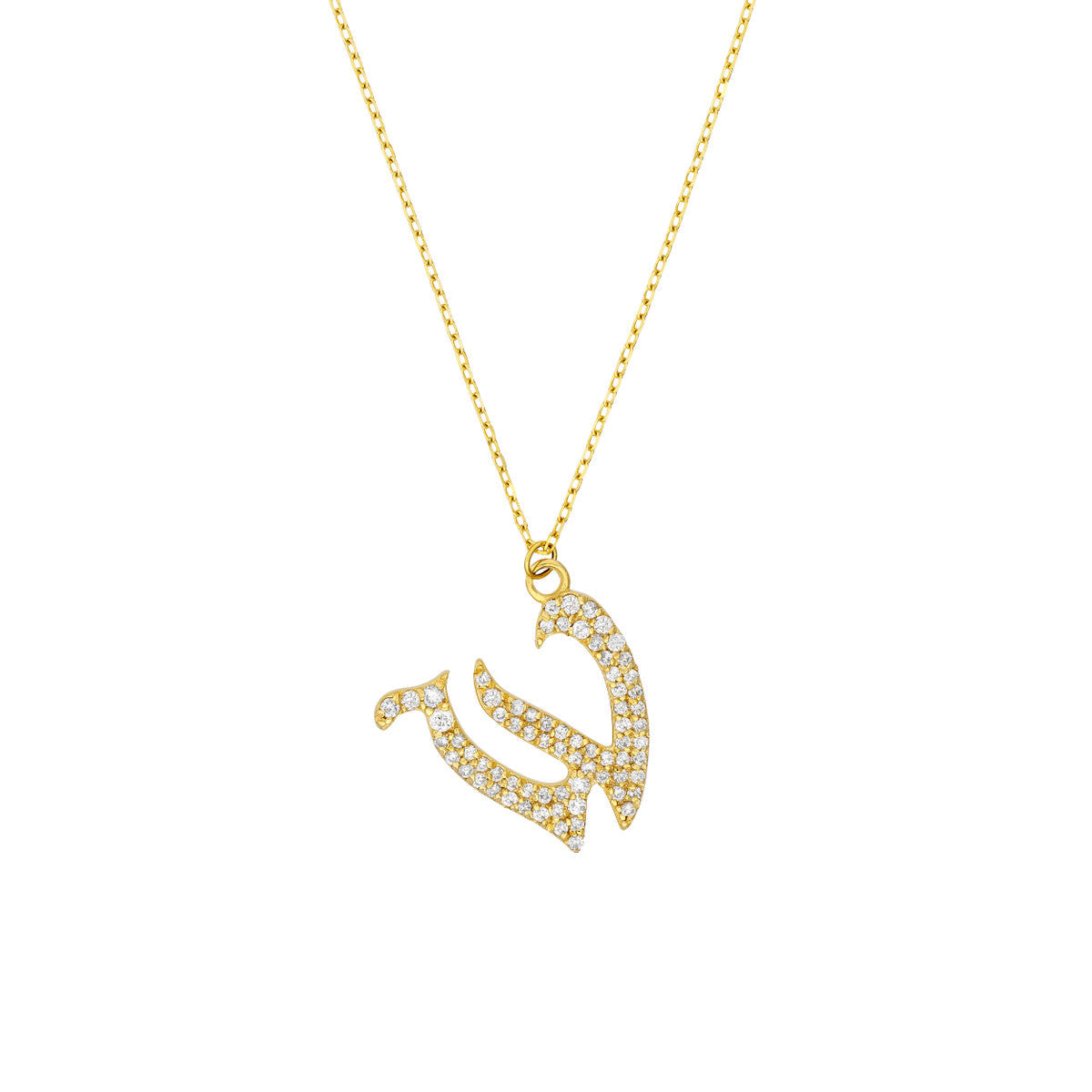 Diamond Gothic Initial Necklace 14K Yellow Gold