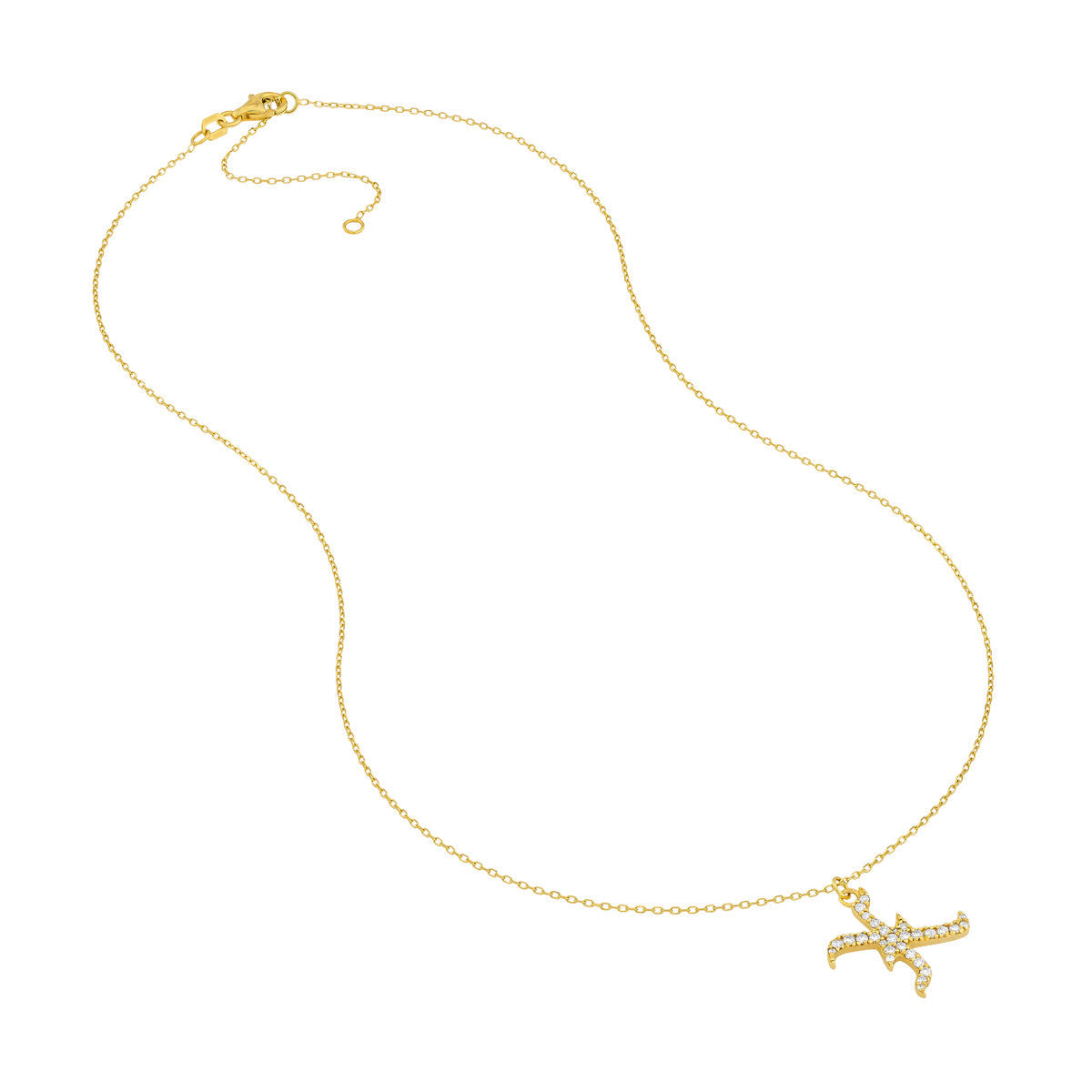 Diamond Gothic Initial Necklace 14K Yellow Gold