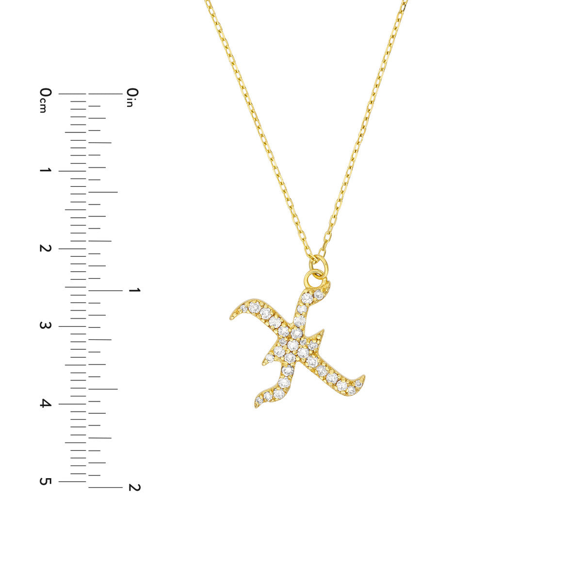 Diamond Gothic Initial Necklace 14K Yellow Gold