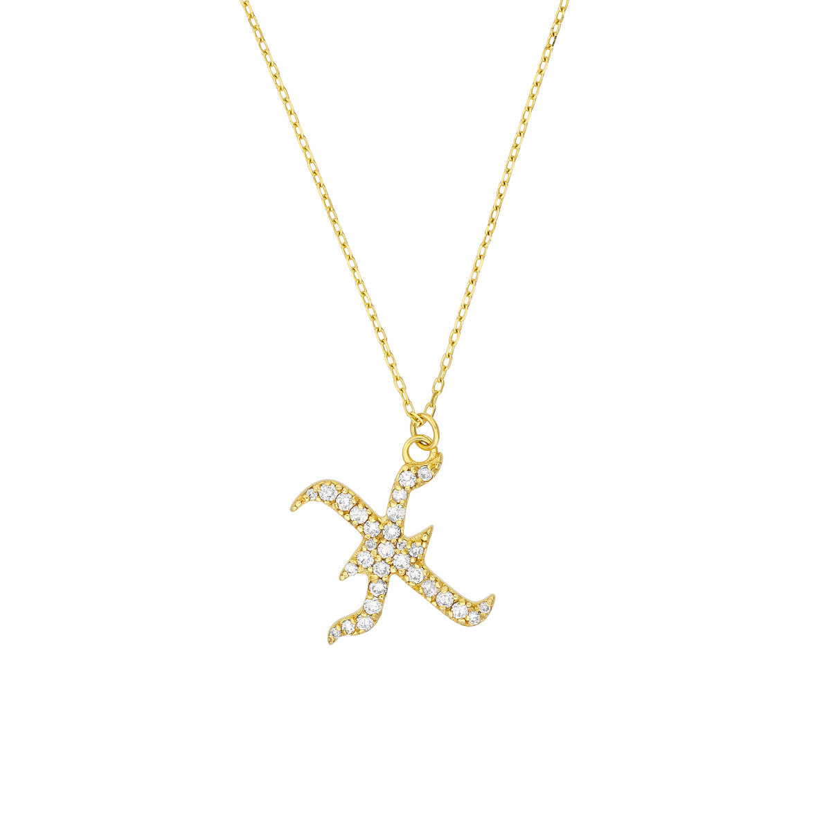 Diamond Gothic Initial Necklace 14K Yellow Gold