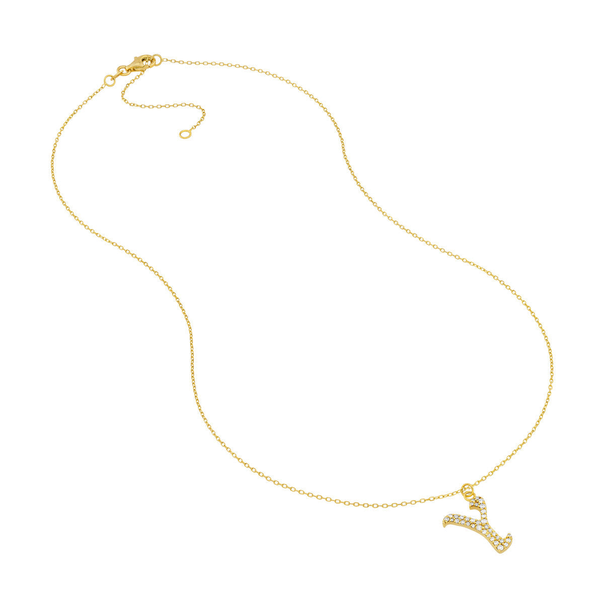 Diamond Gothic Initial Necklace 14K Yellow Gold