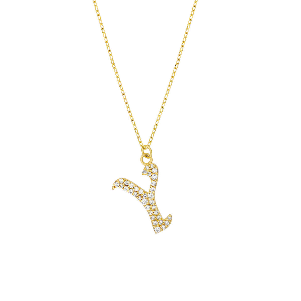 Diamond Gothic Initial Necklace 14K Yellow Gold