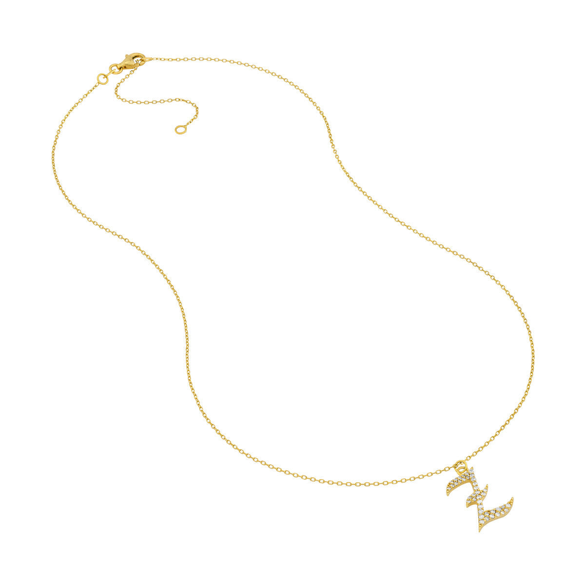 Diamond Gothic Initial Necklace 14K Yellow Gold