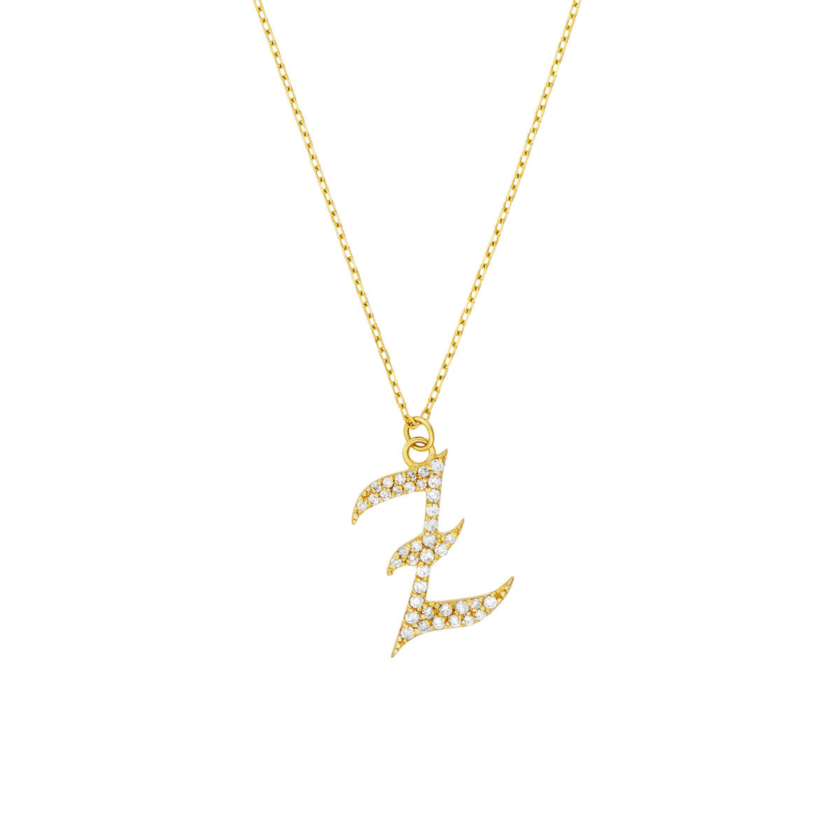 Diamond Gothic Initial Necklace 14K Yellow Gold