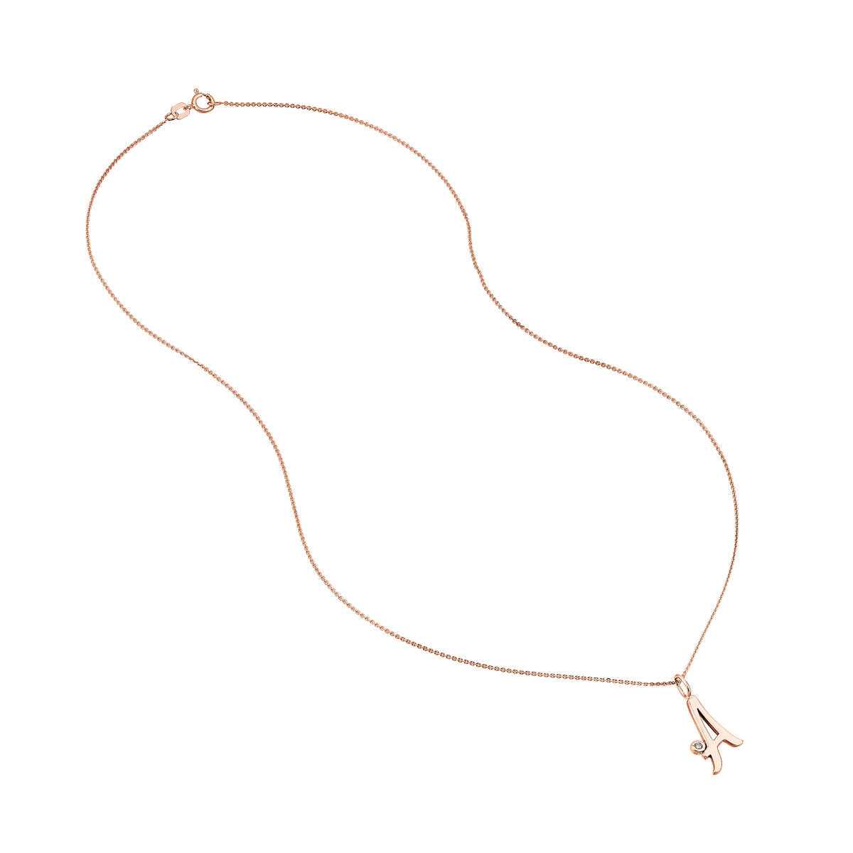 Script “A” Initial with Diamond Bezel Necklace 14K Gold
