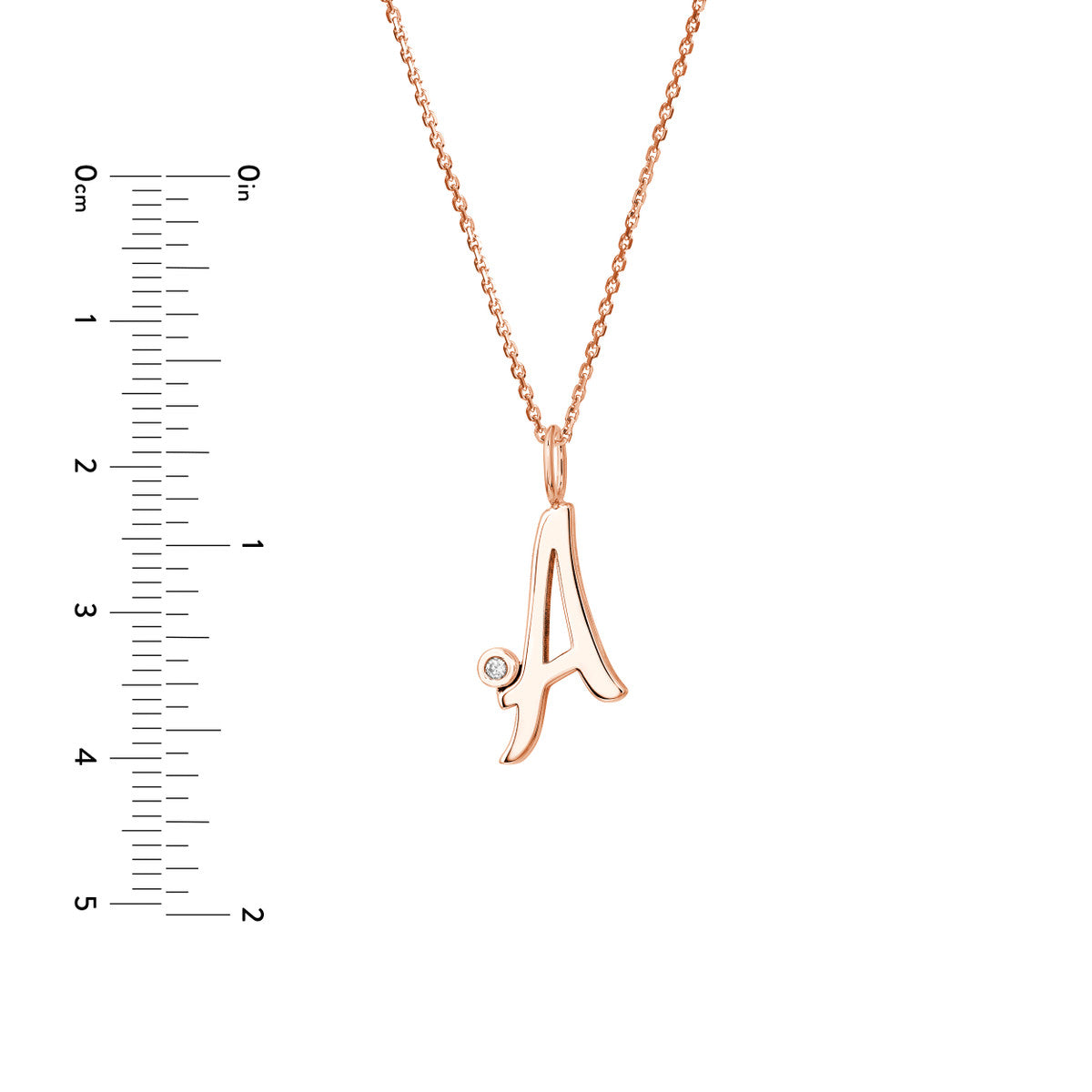 Script “A” Initial with Diamond Bezel Necklace 14K Gold