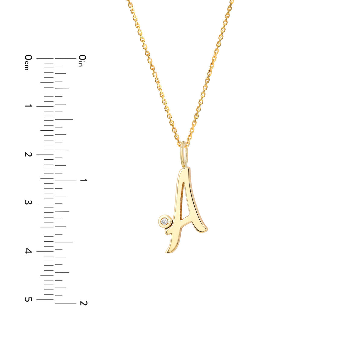 Script “A” Initial with Diamond Bezel Necklace 14K Gold