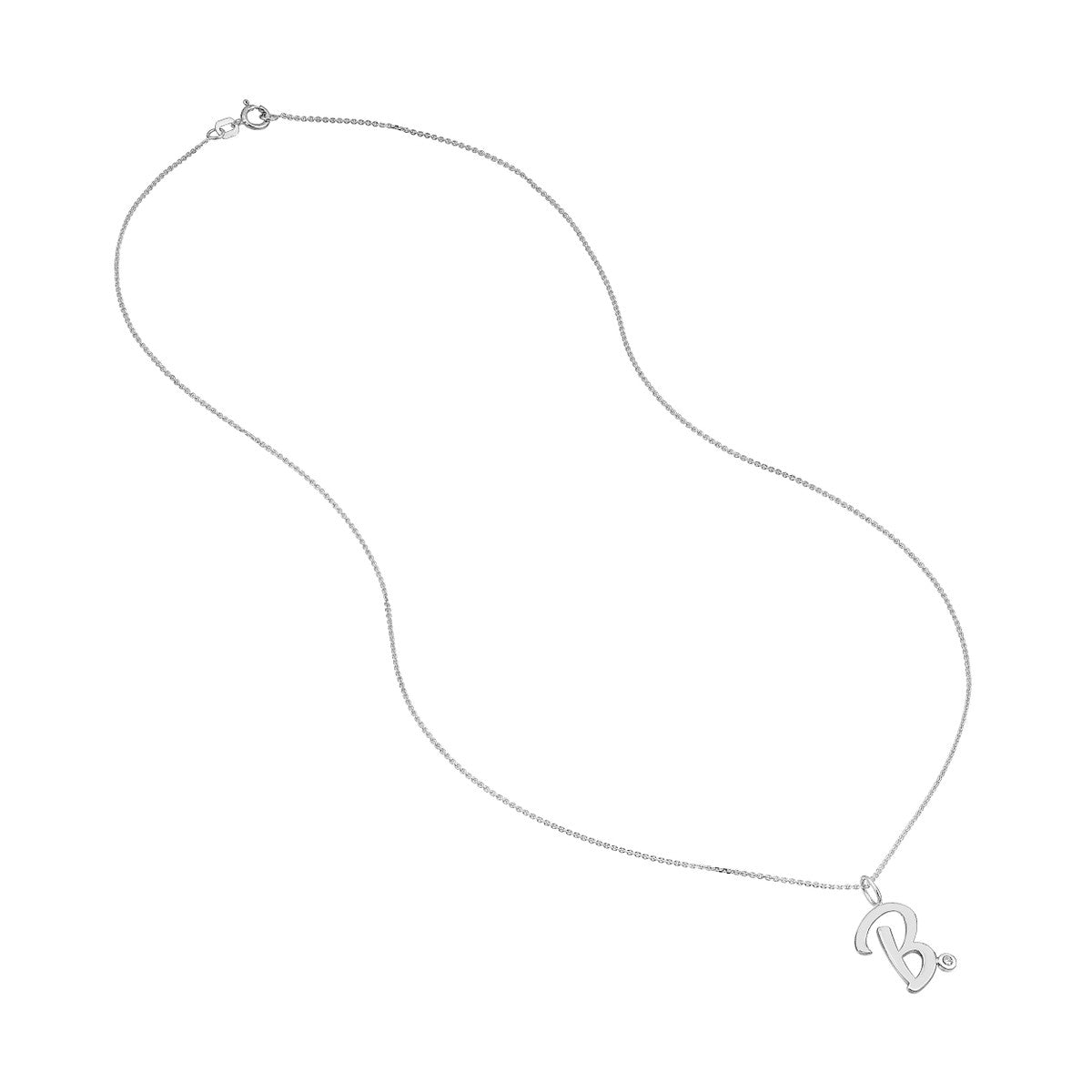 Script “B” Initial with Diamond Bezel Necklace 14K Gold