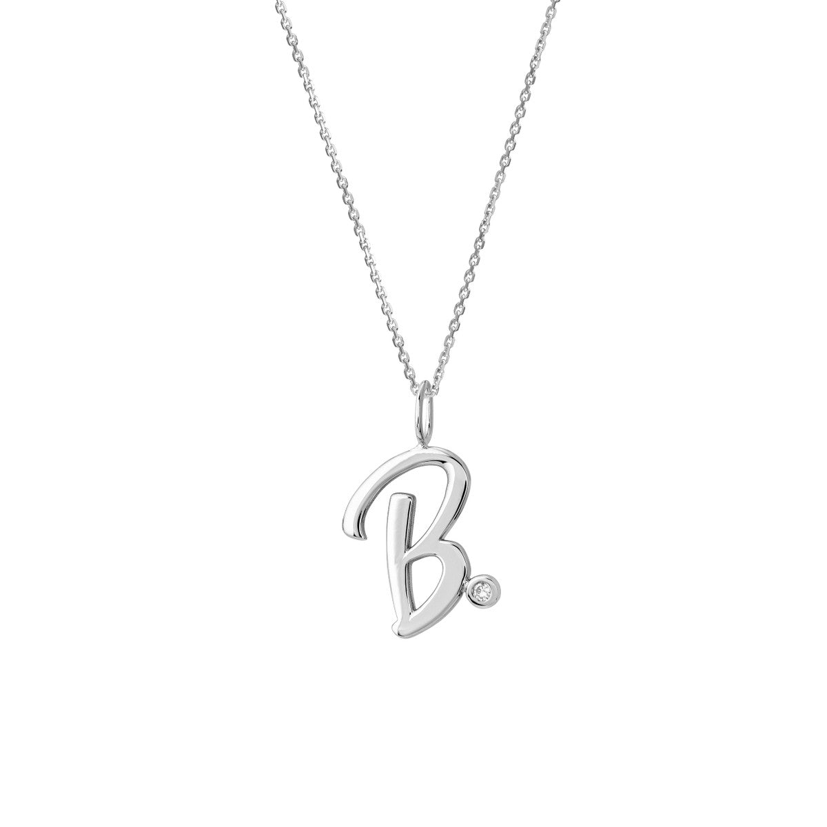 Script “B” Initial with Diamond Bezel Necklace 14K Gold