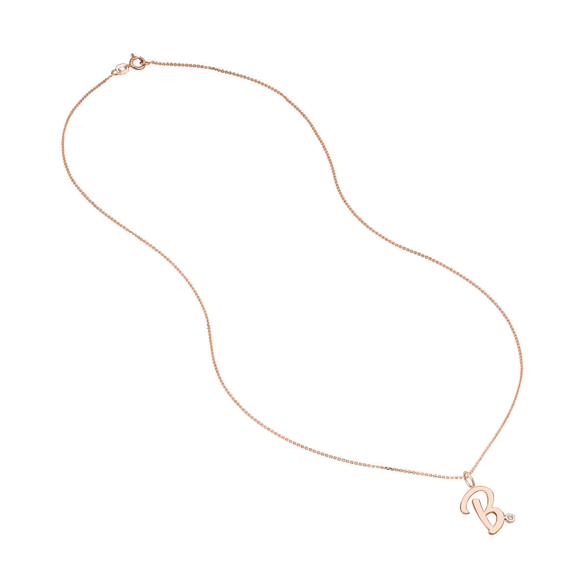 Script “B” Initial with Diamond Bezel Necklace 14K Gold