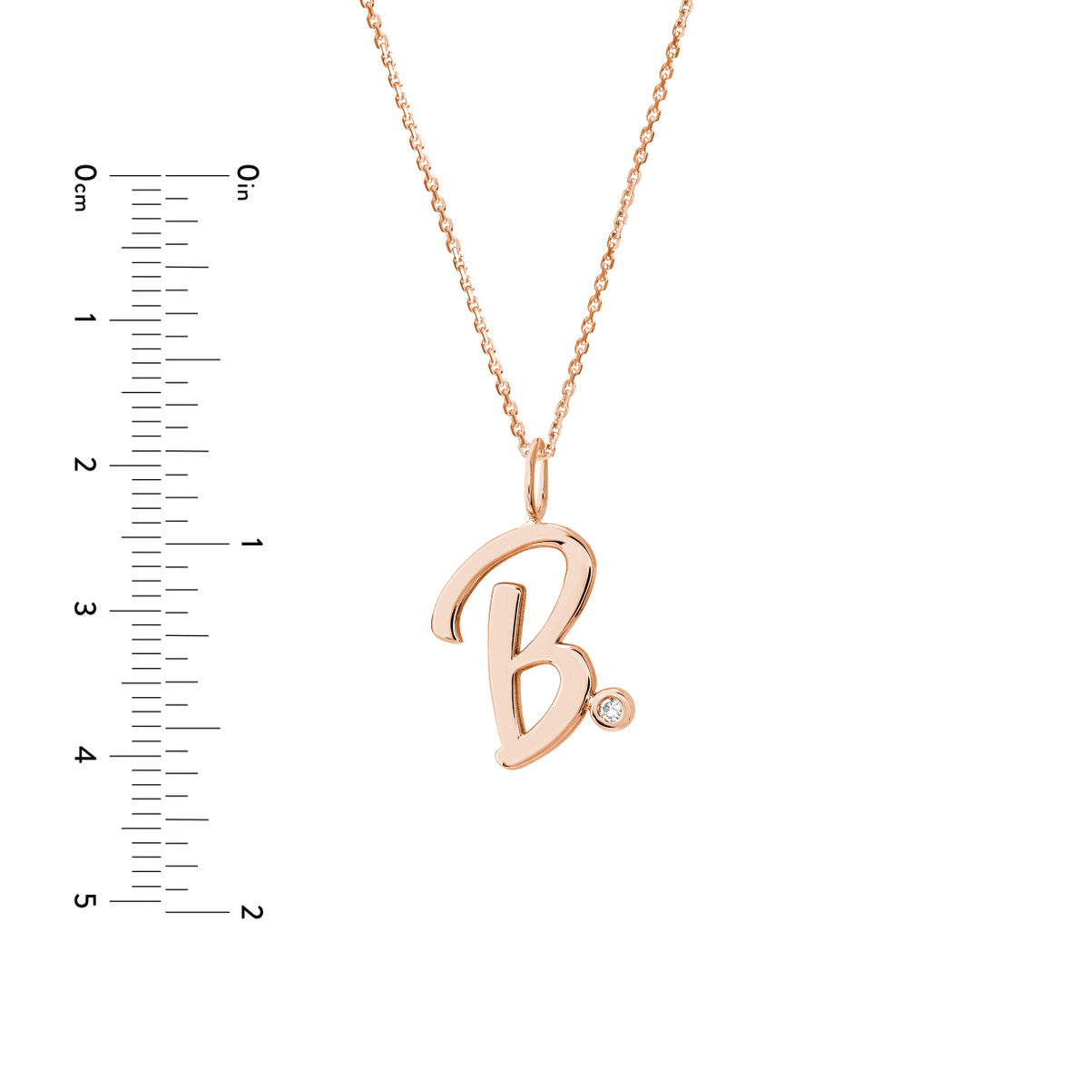 Script “B” Initial with Diamond Bezel Necklace 14K Gold