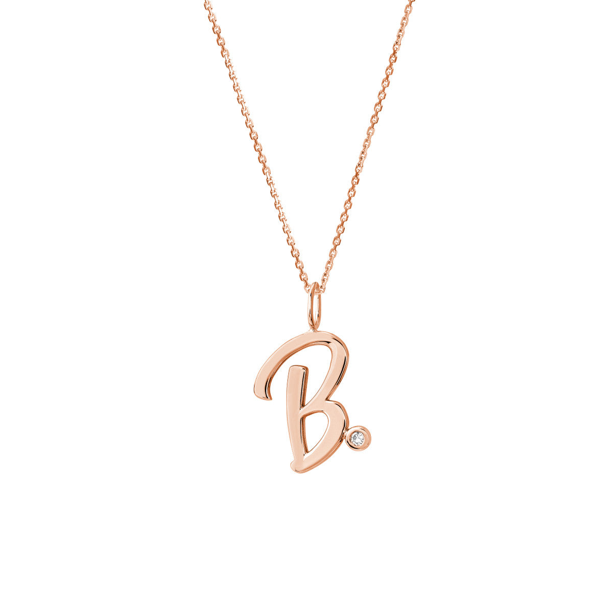 Script “B” Initial with Diamond Bezel Necklace 14K Gold