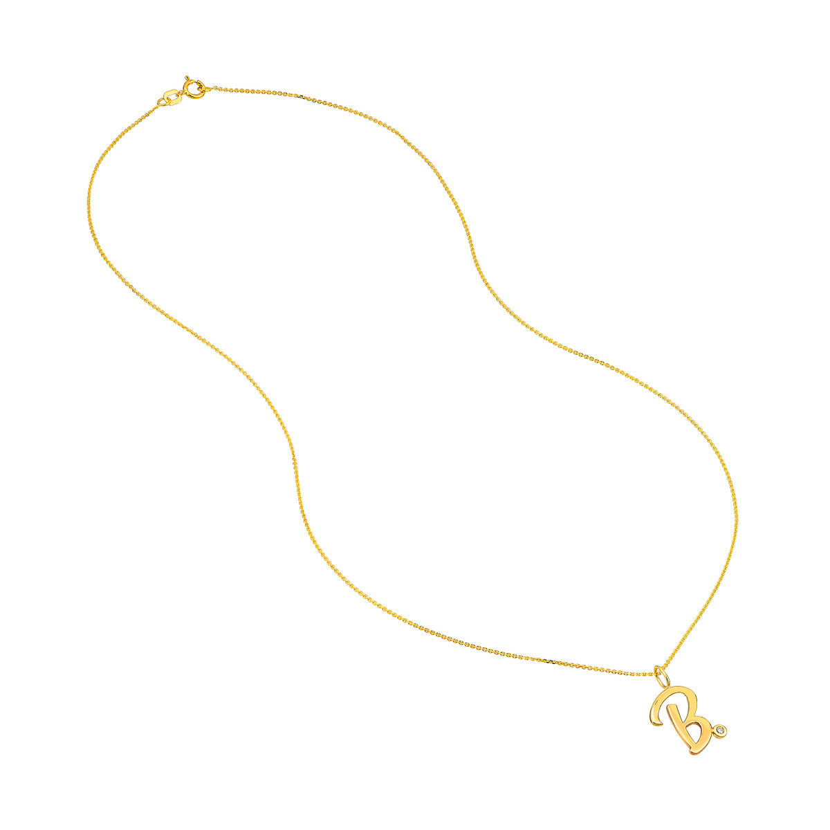 Script “B” Initial with Diamond Bezel Necklace 14K Gold