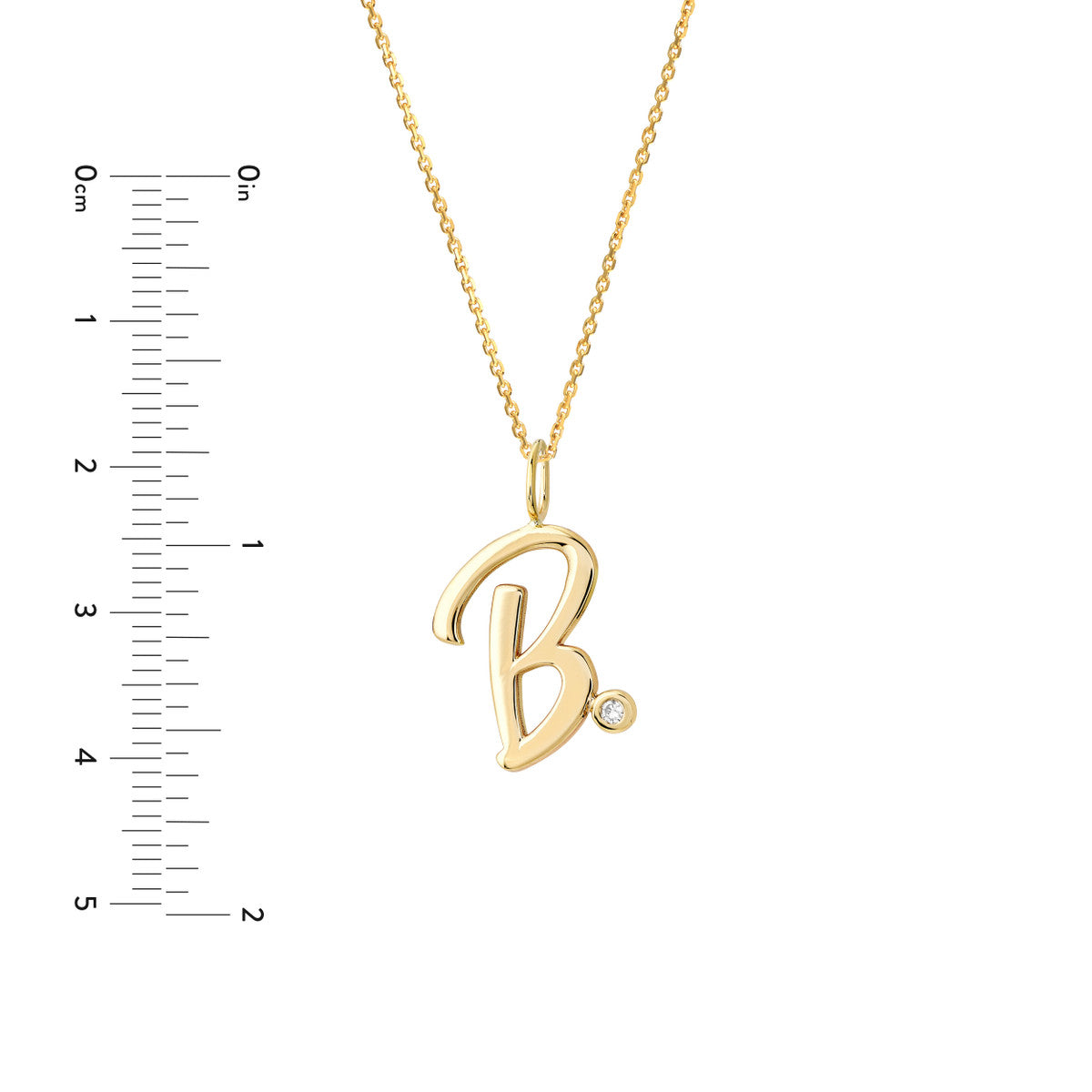 Script “B” Initial with Diamond Bezel Necklace 14K Gold