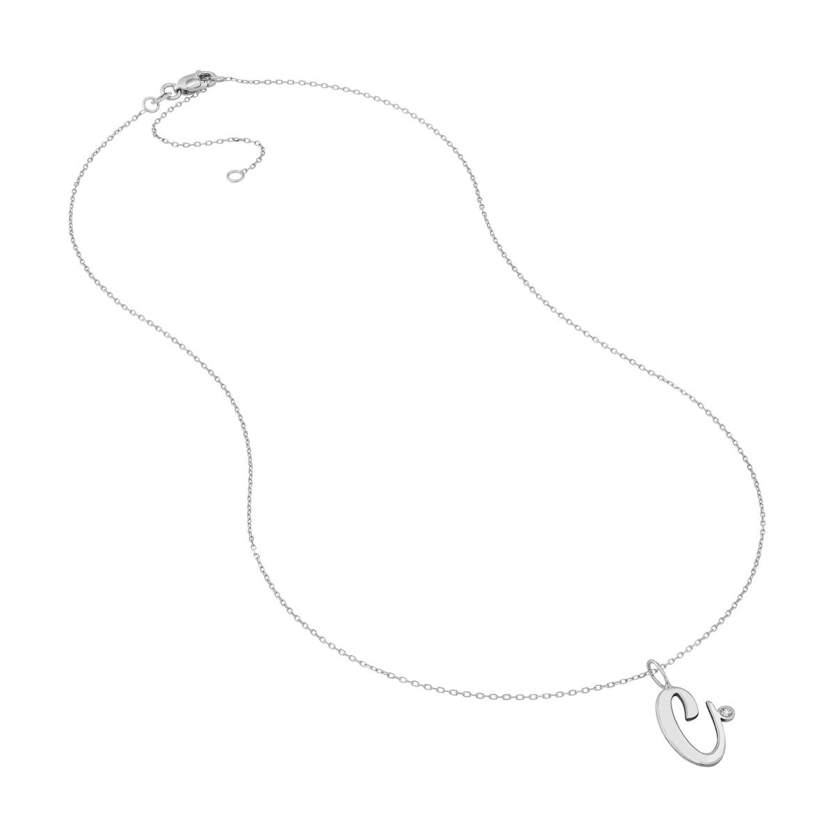 Script “C” Initial with Diamond Bezel Necklace 14K Gold