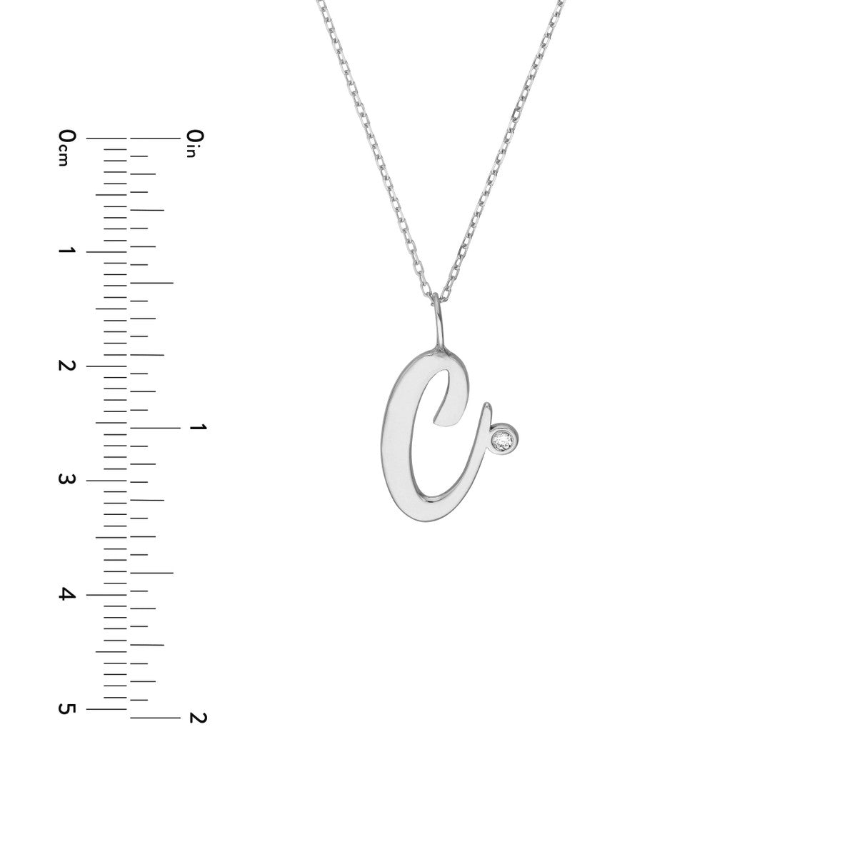 Script “C” Initial with Diamond Bezel Necklace 14K Gold