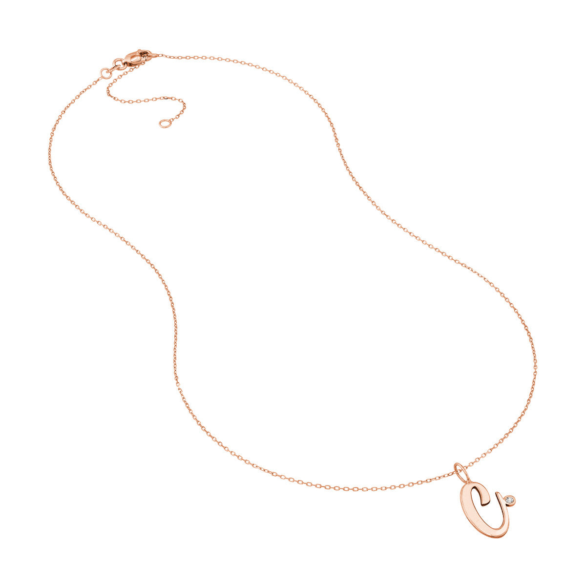 Script “C” Initial with Diamond Bezel Necklace 14K Gold
