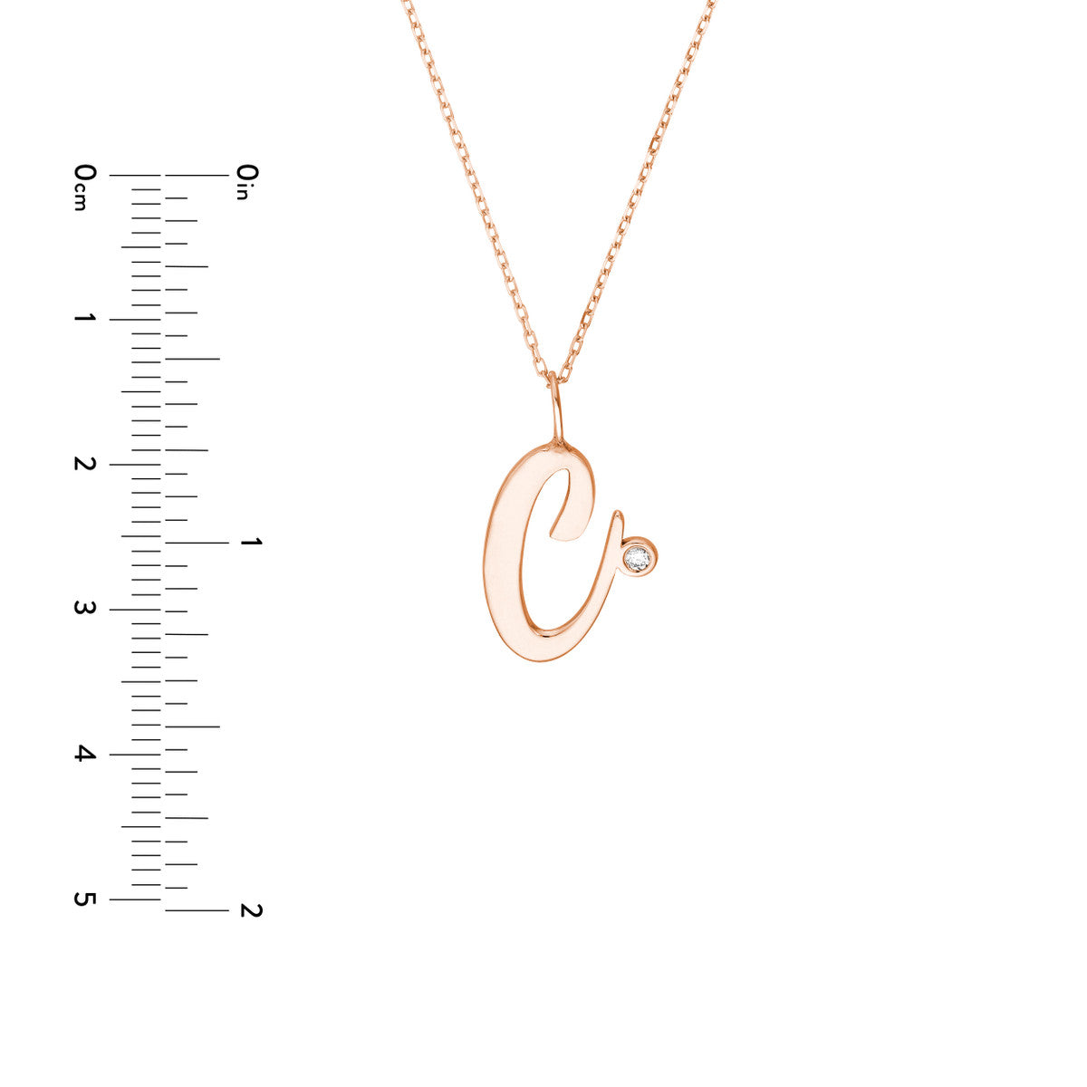 Script “C” Initial with Diamond Bezel Necklace 14K Gold