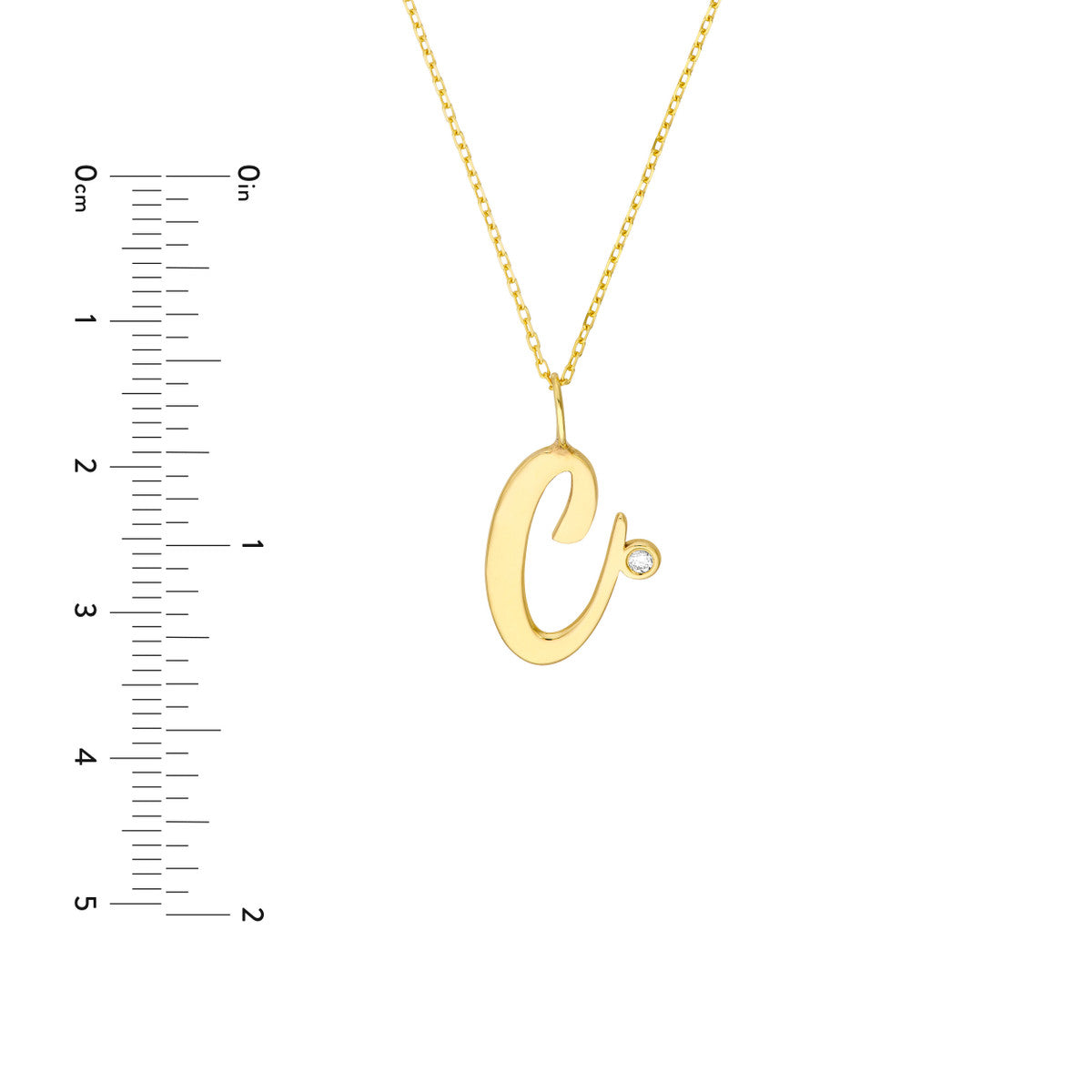 Script “C” Initial with Diamond Bezel Necklace 14K Gold