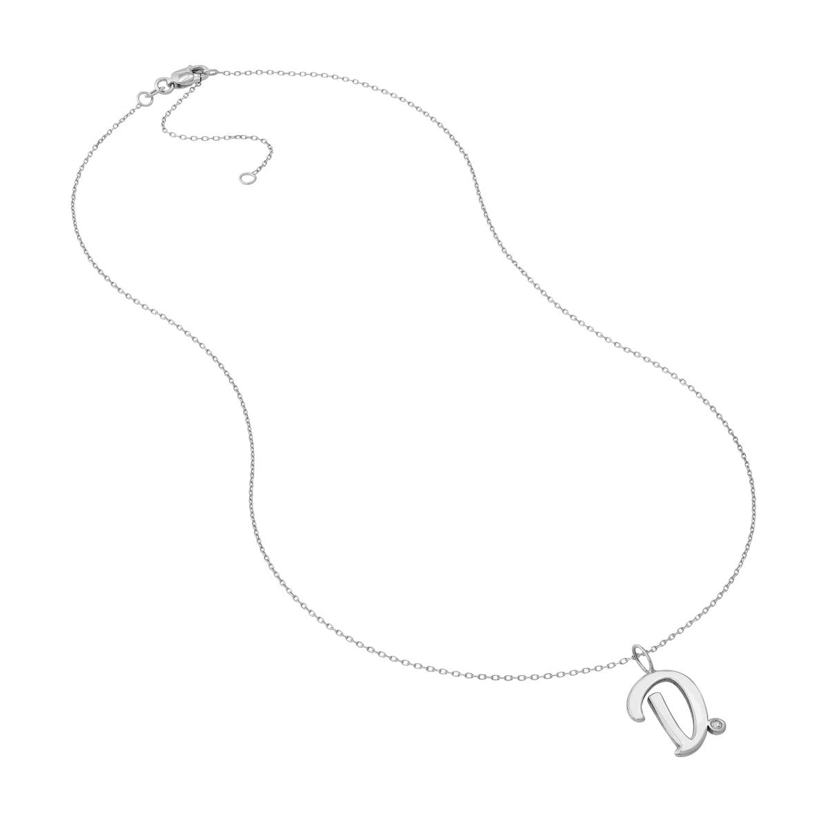 Script “D” Initial with Diamond Bezel Necklace 14K Gold