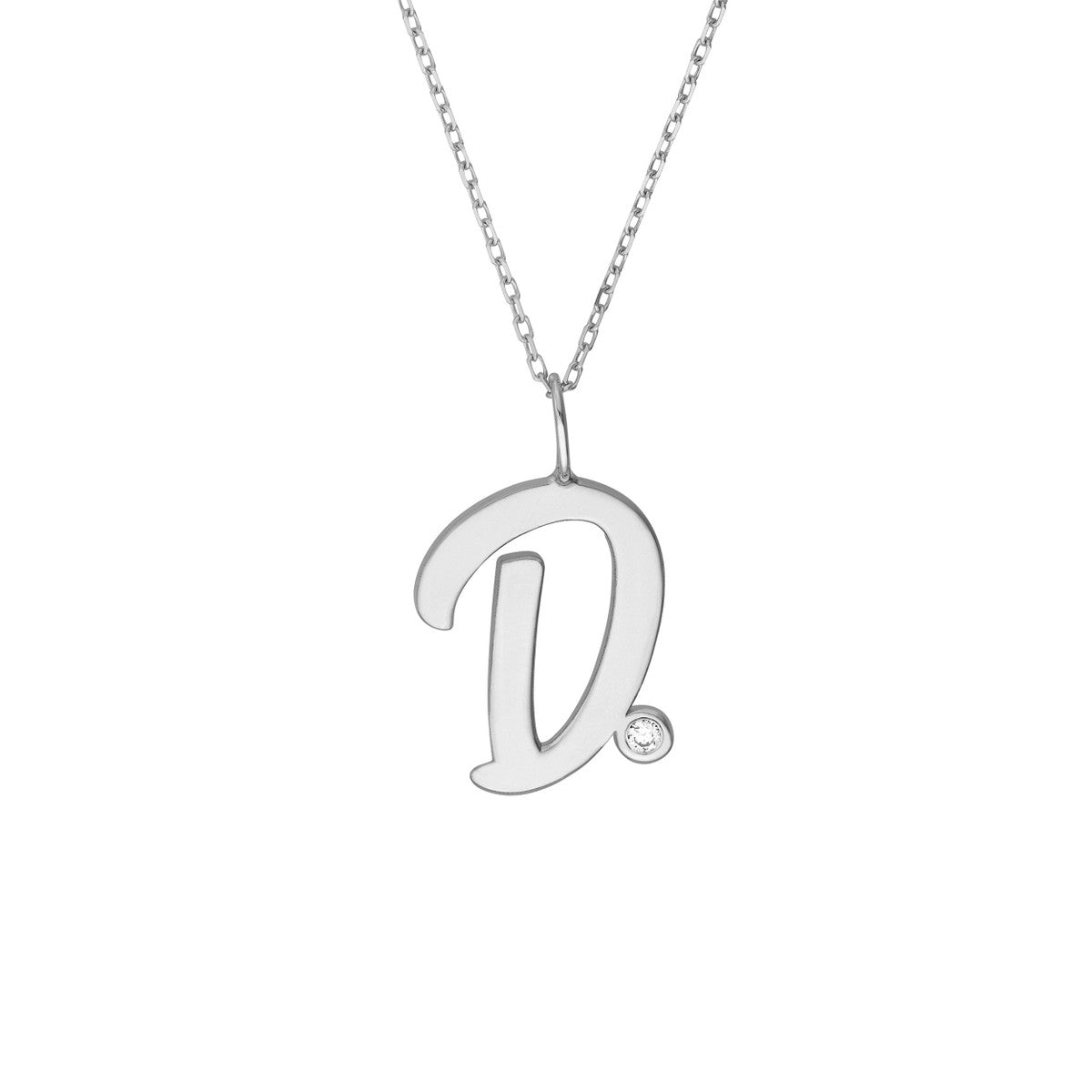 Script “D” Initial with Diamond Bezel Necklace 14K Gold