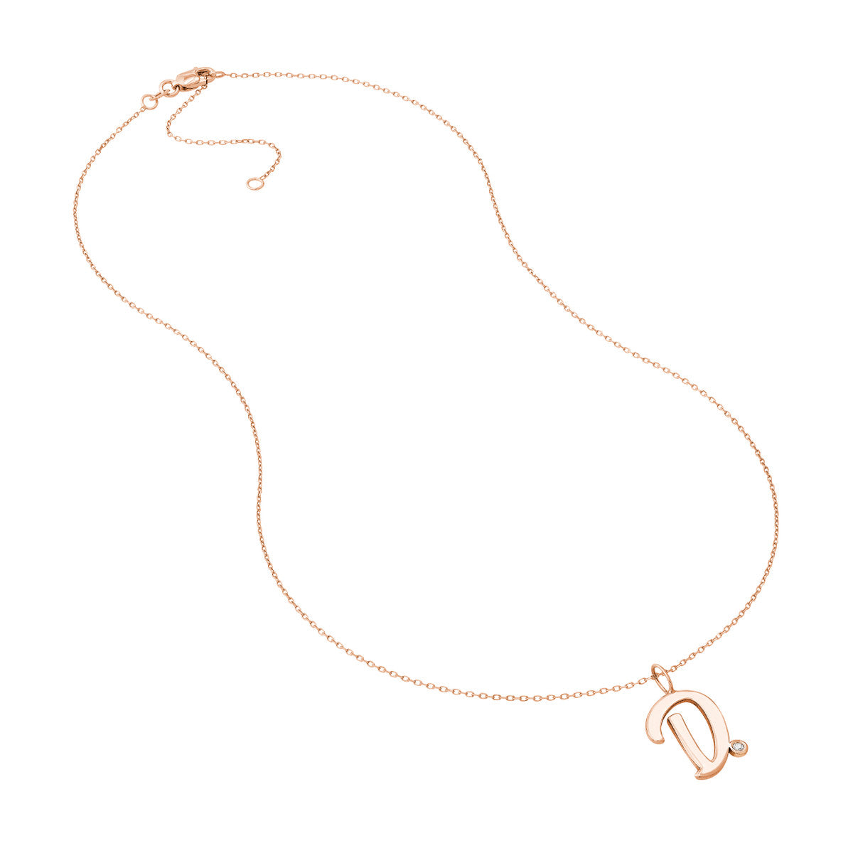 Script “D” Initial with Diamond Bezel Necklace 14K Gold