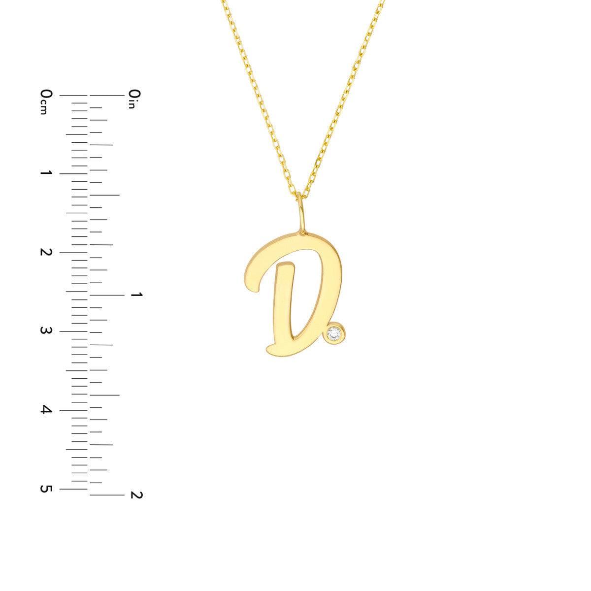 Script “D” Initial with Diamond Bezel Necklace 14K Gold
