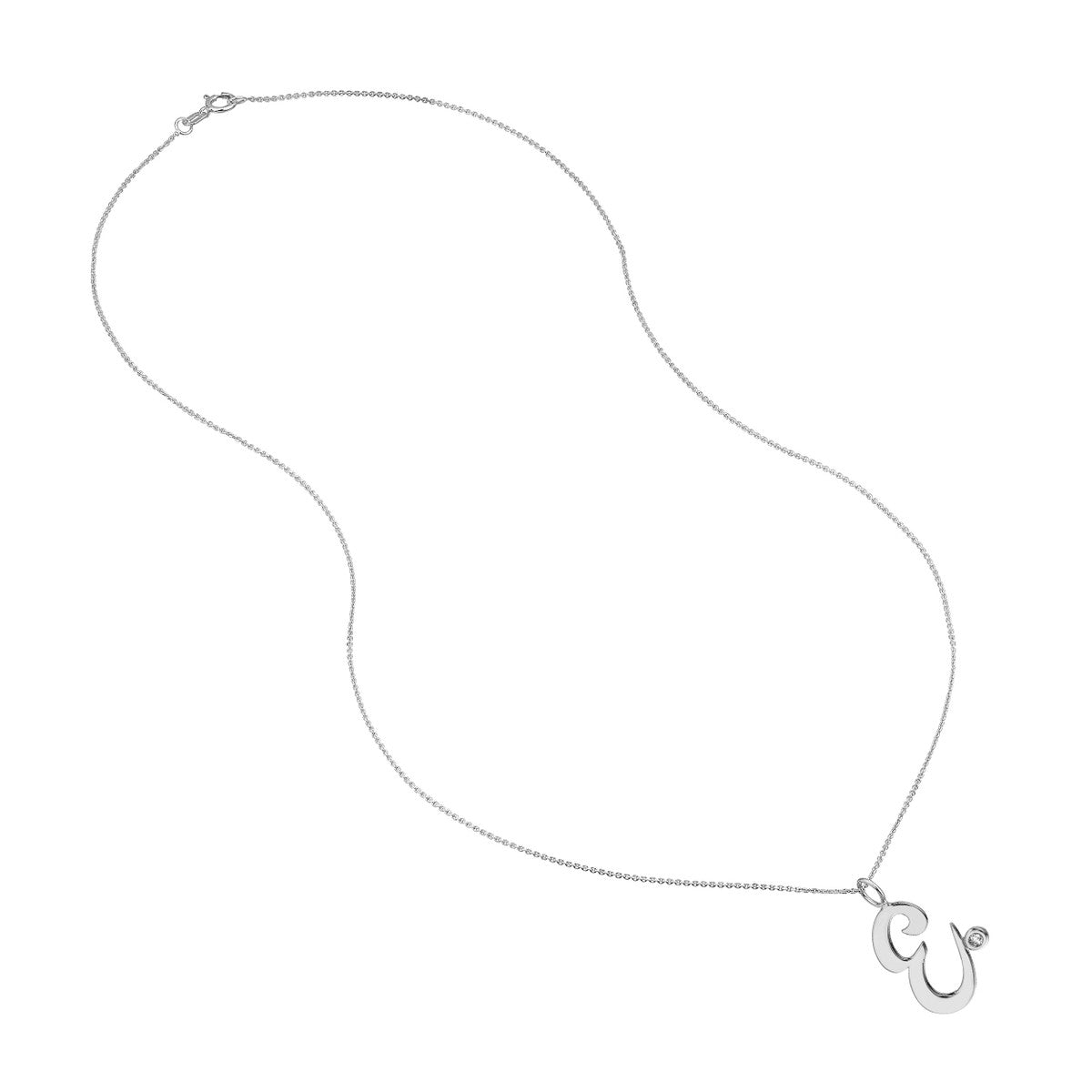 Script “E” Initial with Diamond Bezel Necklace 14K Gold