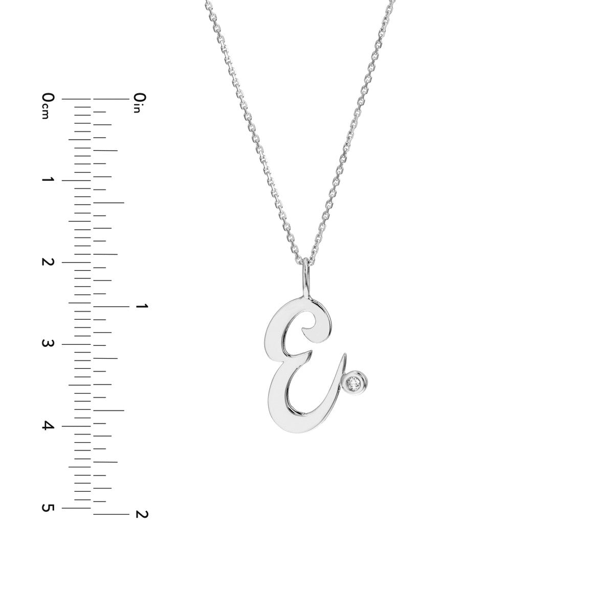 Script “E” Initial with Diamond Bezel Necklace 14K Gold
