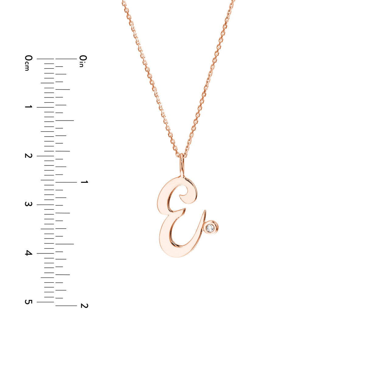 Script “E” Initial with Diamond Bezel Necklace 14K Gold