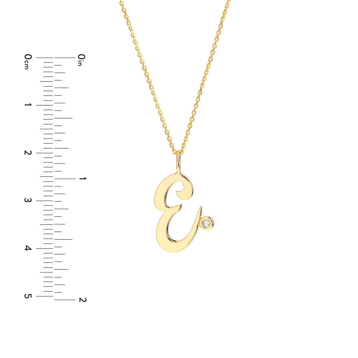 Script “E” Initial with Diamond Bezel Necklace 14K Gold