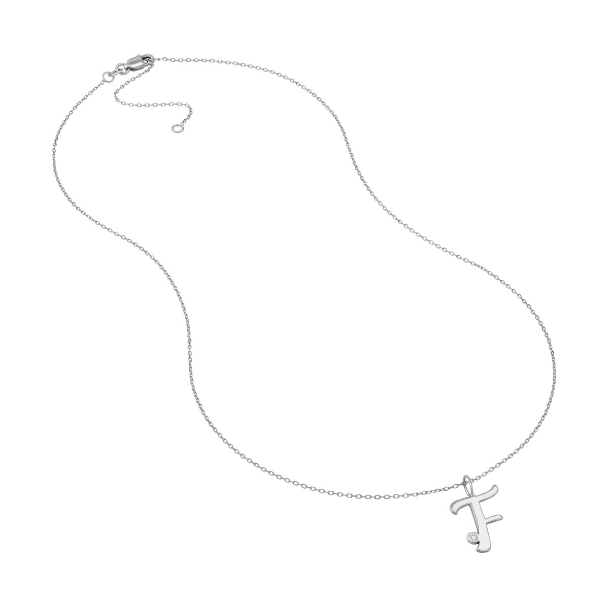 Script “F” Initial with Diamond Bezel Necklace 14K Gold