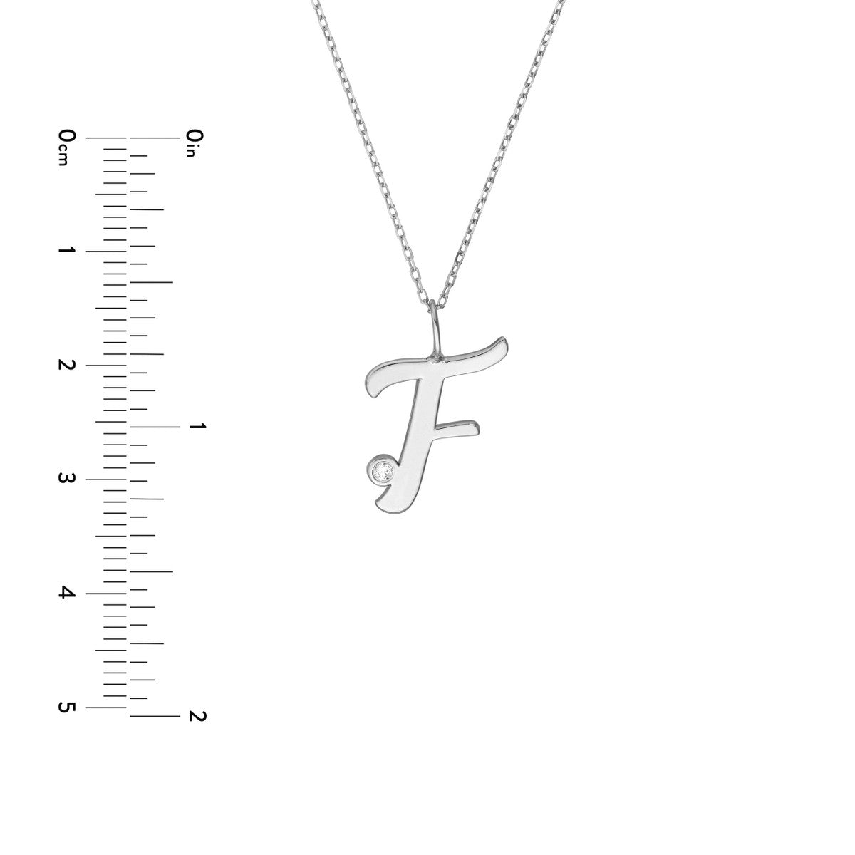 Script “F” Initial with Diamond Bezel Necklace 14K Gold