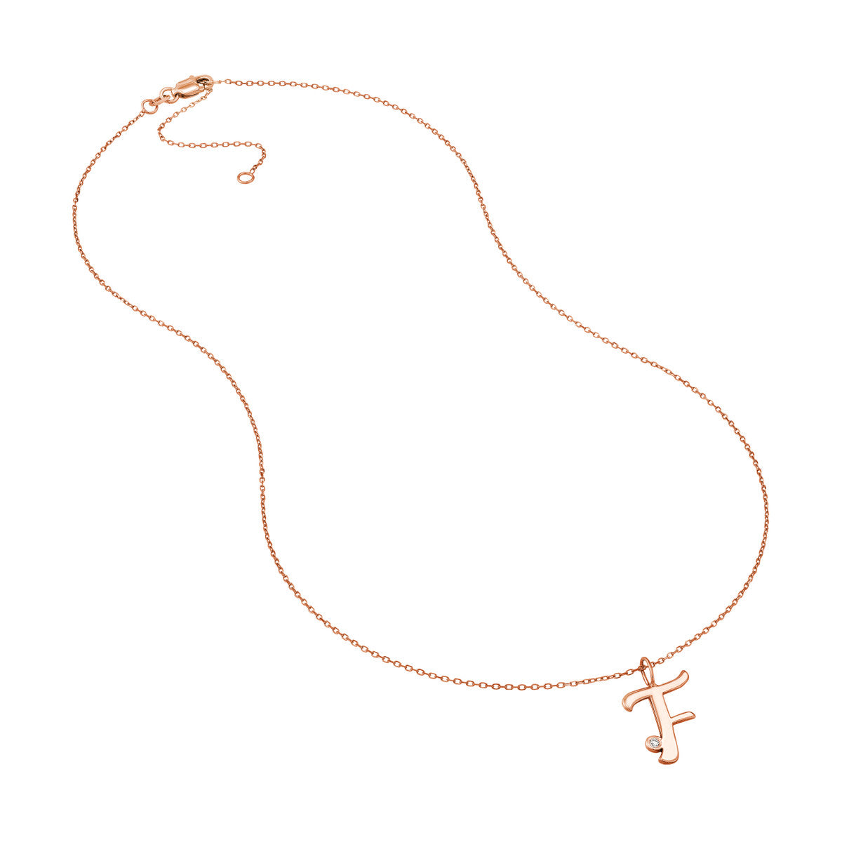 Script “F” Initial with Diamond Bezel Necklace 14K Gold
