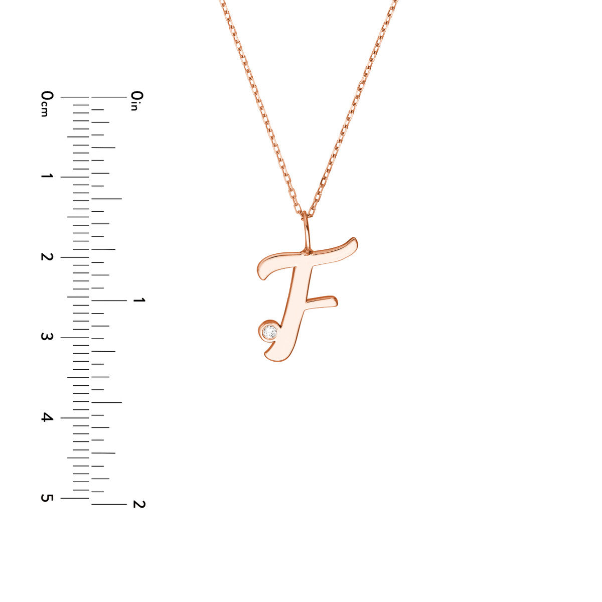 Script “F” Initial with Diamond Bezel Necklace 14K Gold