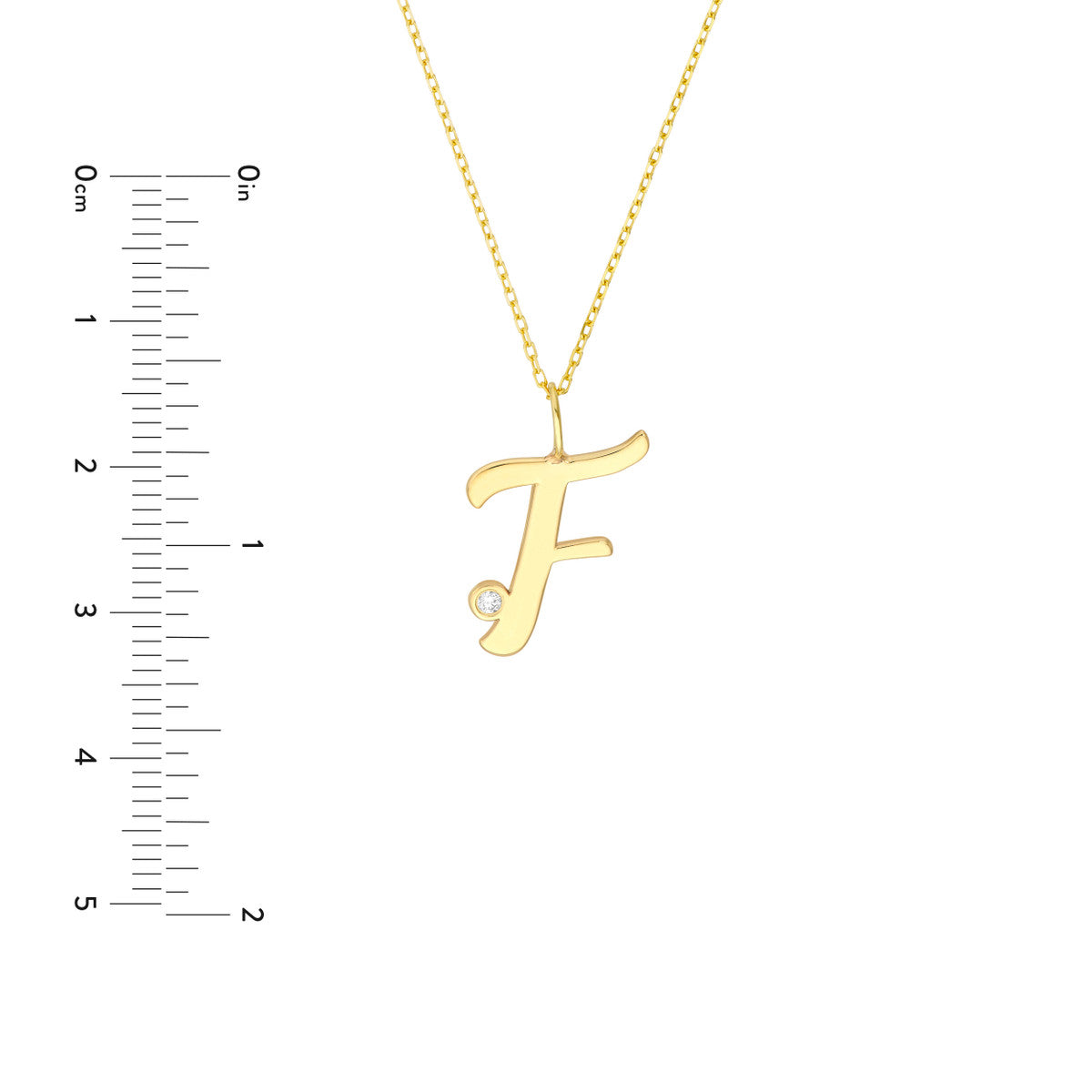 Script “F” Initial with Diamond Bezel Necklace 14K Gold