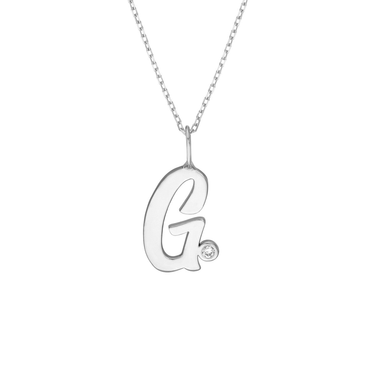 Script 'G' with Diamond Bezel Necklace 14K Gold