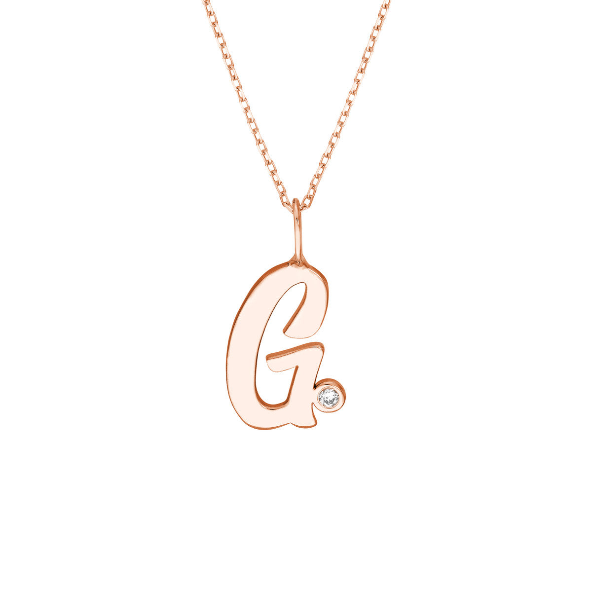 Script 'G' with Diamond Bezel Necklace 14K Gold