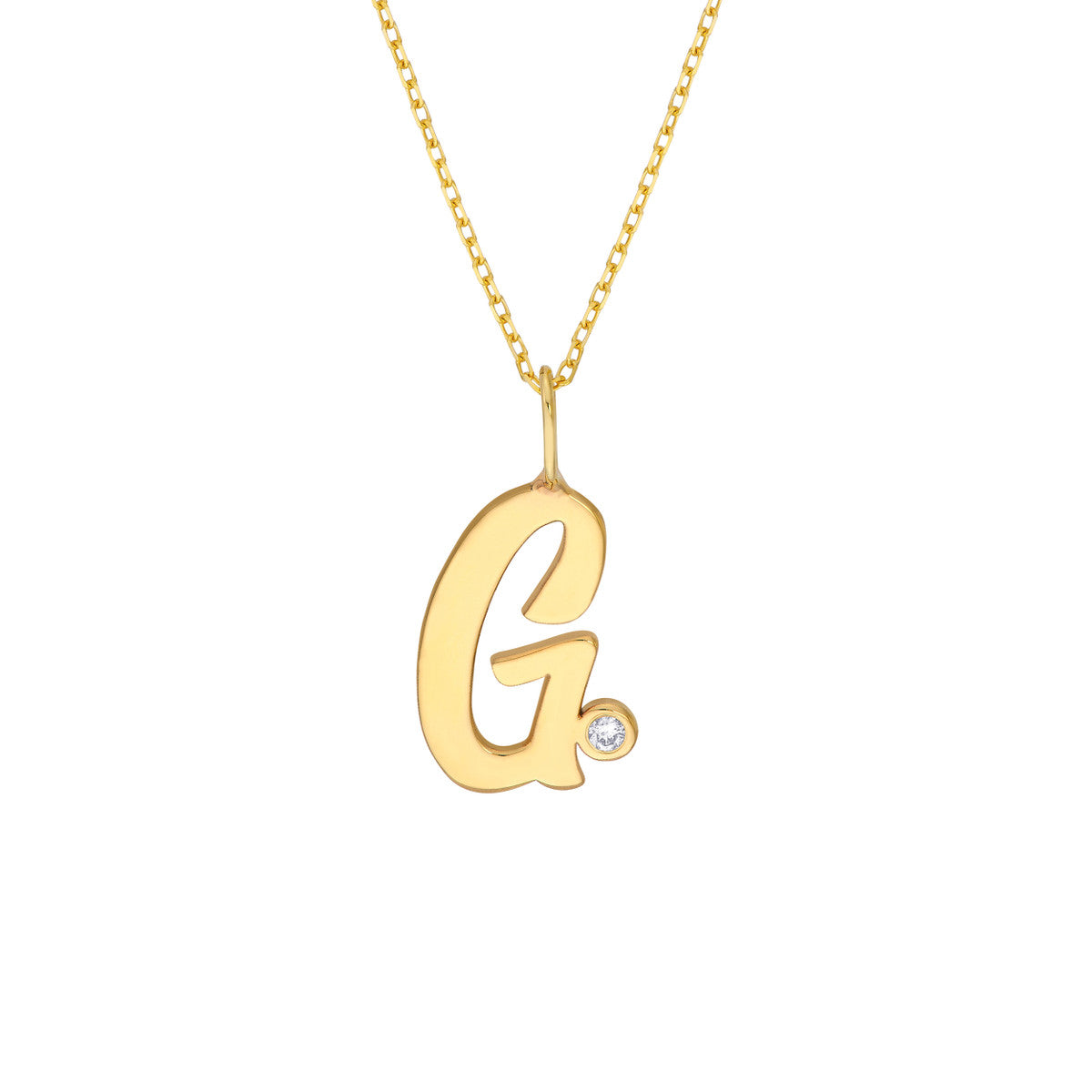 Script 'G' with Diamond Bezel Necklace 14K Gold