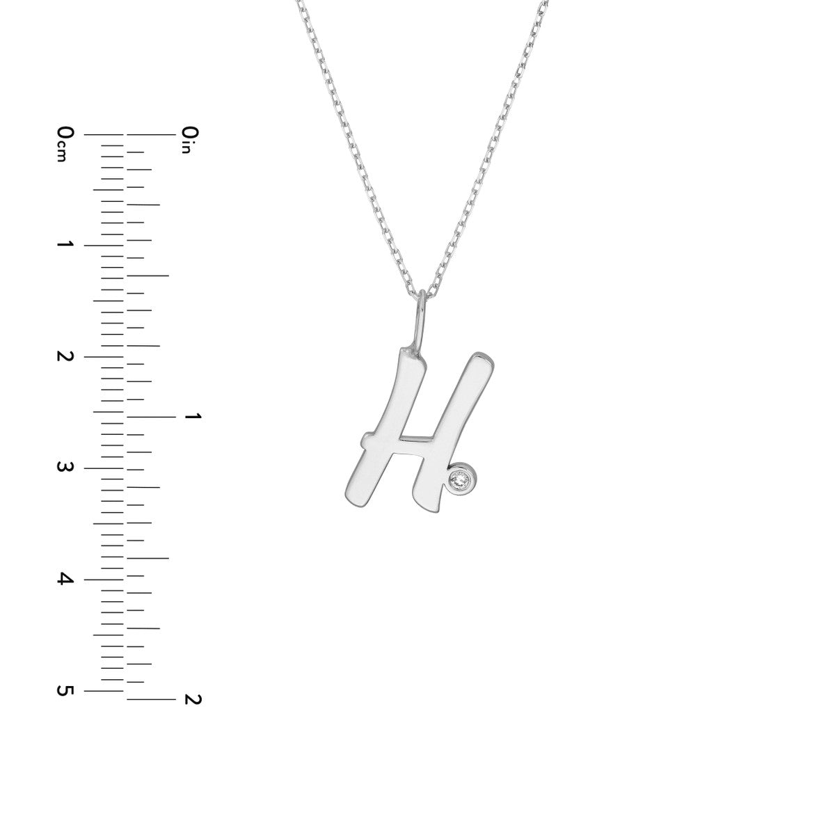 Script 'H' with Diamond Bezel Necklace 14K Gold