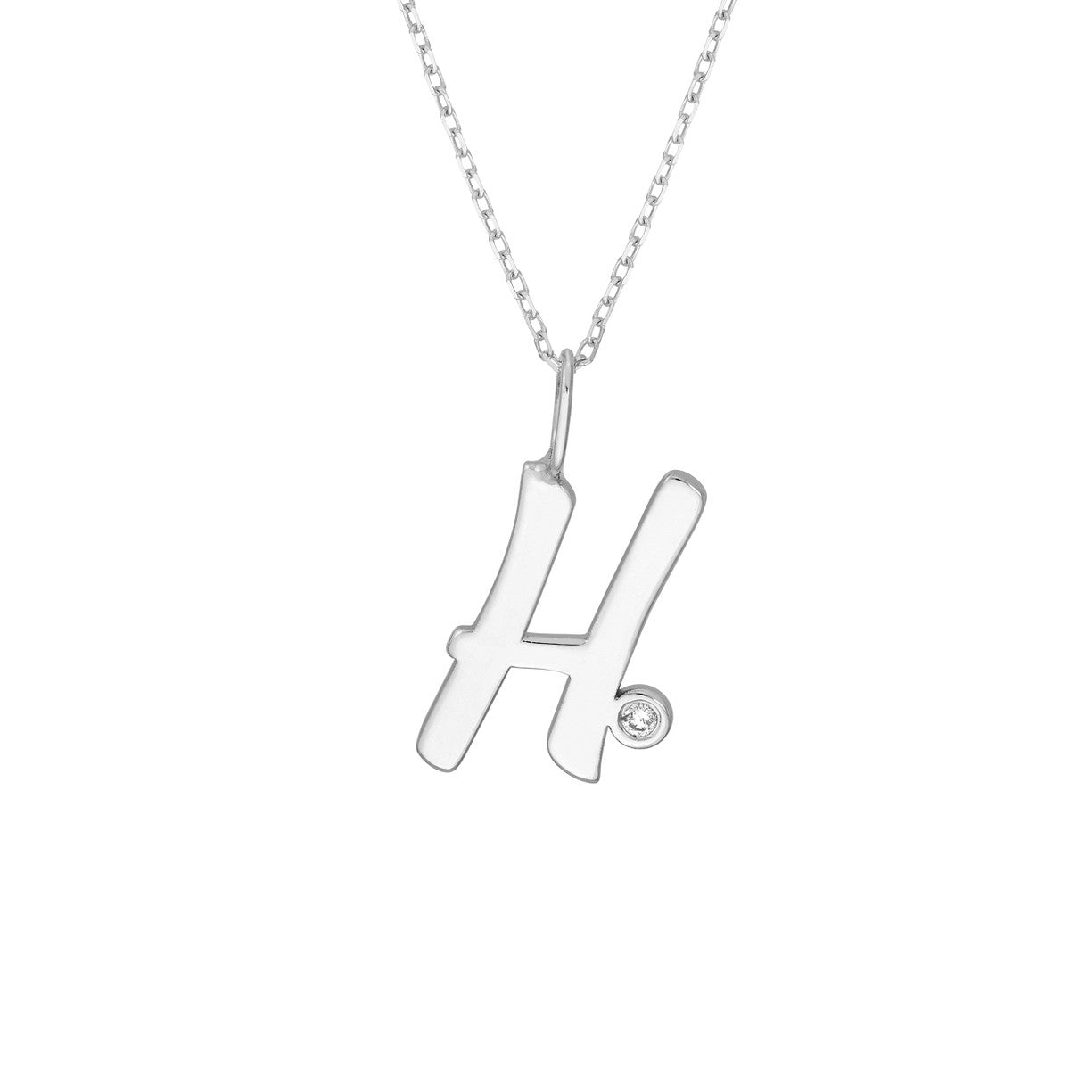 Script 'H' with Diamond Bezel Necklace 14K Gold