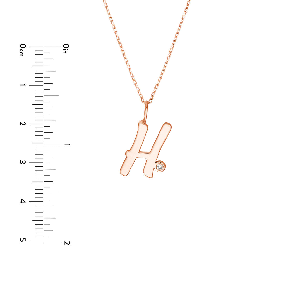 Script 'H' with Diamond Bezel Necklace 14K Gold