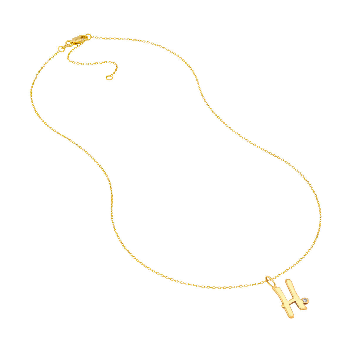 Script 'H' with Diamond Bezel Necklace 14K Gold
