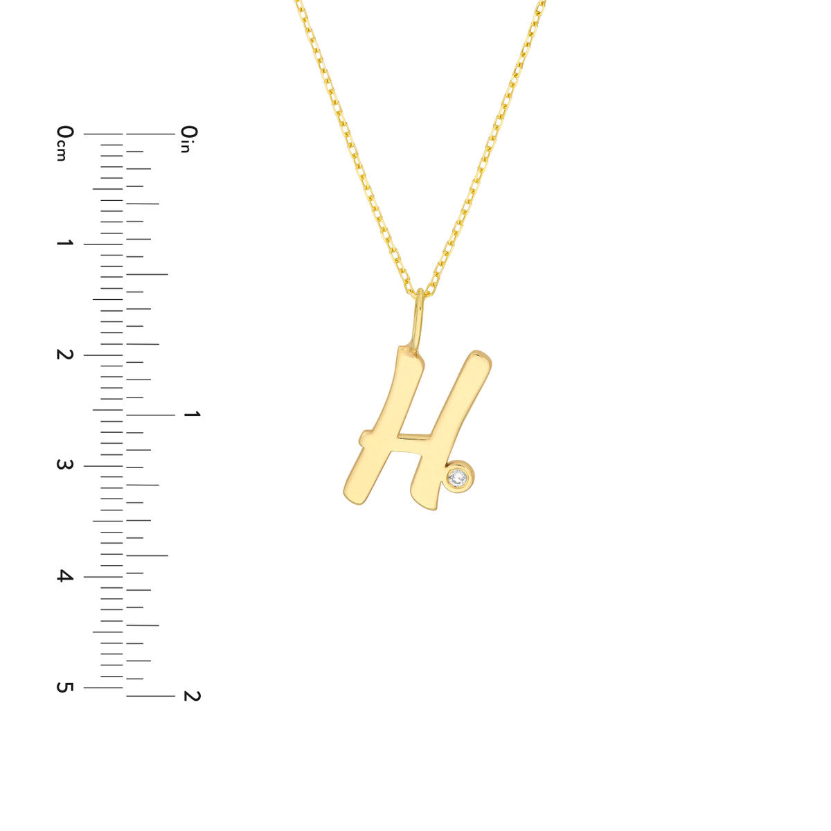 Script 'H' with Diamond Bezel Necklace 14K Gold