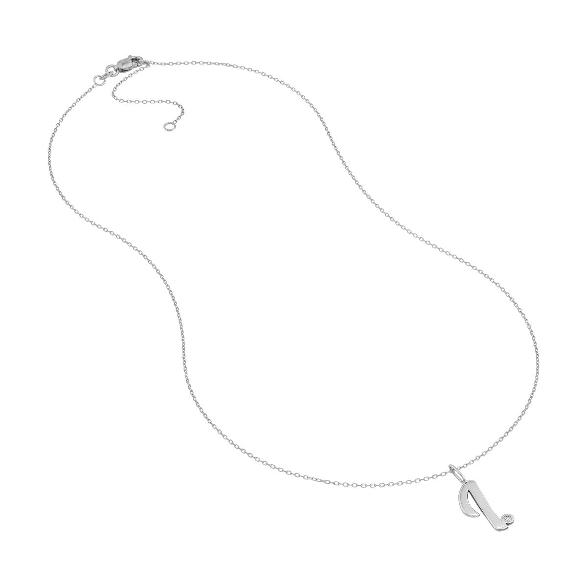 Script 'I' with Diamond Bezel Necklace 14K Gold