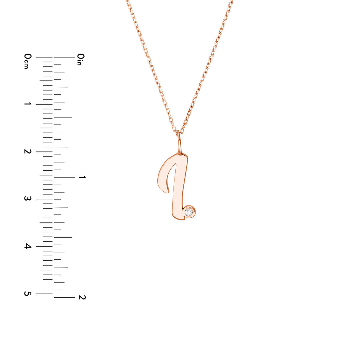Script 'I' with Diamond Bezel Necklace 14K Gold