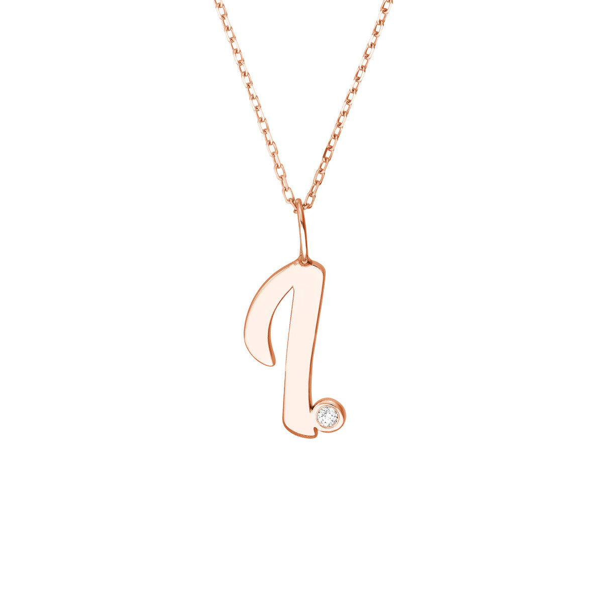Script 'I' with Diamond Bezel Necklace 14K Gold