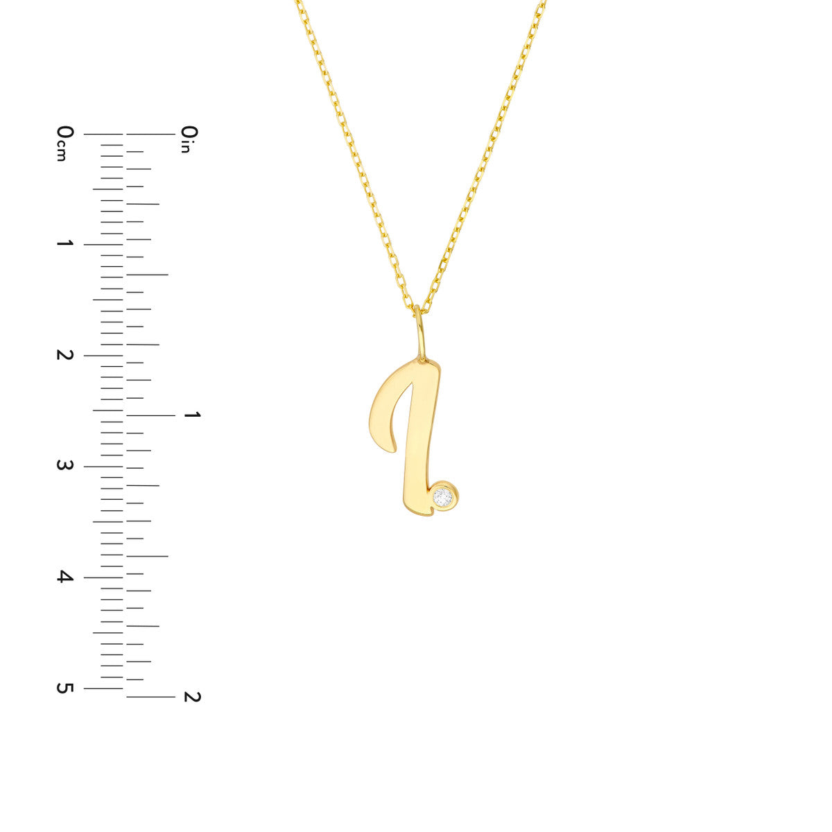 Script 'I' with Diamond Bezel Necklace 14K Gold