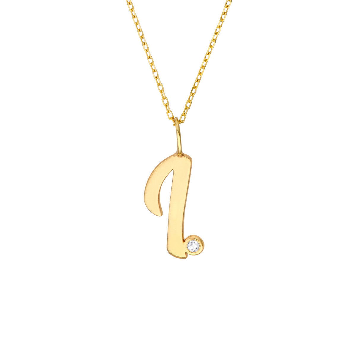 Script 'I' with Diamond Bezel Necklace 14K Gold