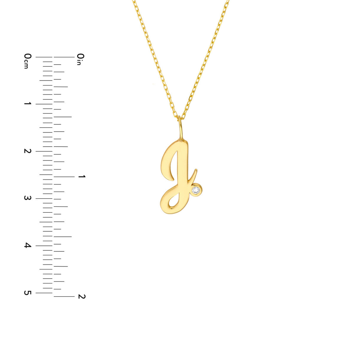 Script 'J' with Diamond Bezel Necklace 14K Gold